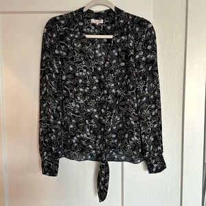 Parker Silk Blouse - Black White and Blue Florall